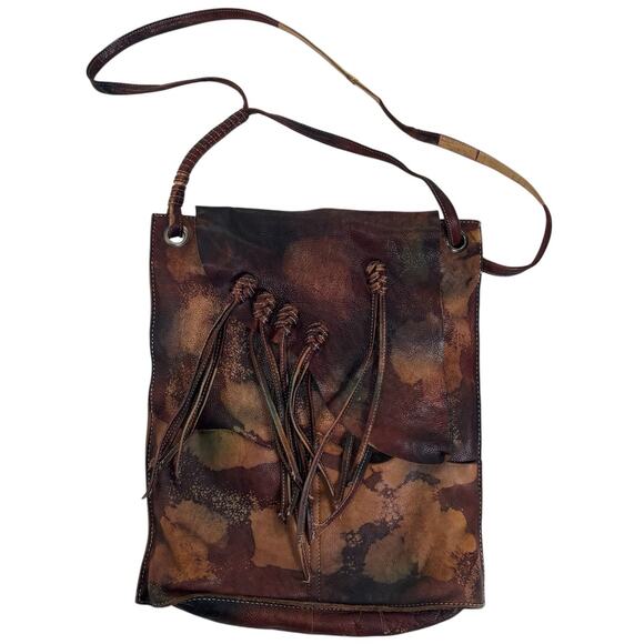 Vintage Handcrafter Brown Leather Crossbody Bag Braided Fringe Accents Western - Picture 1 of 11